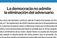 La democracia no admite la eliminación del adversario. Documento multipartidario.
