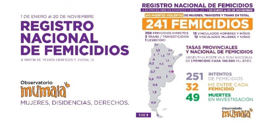 Registro nacional de femicidios al 20 noviembre 2020.